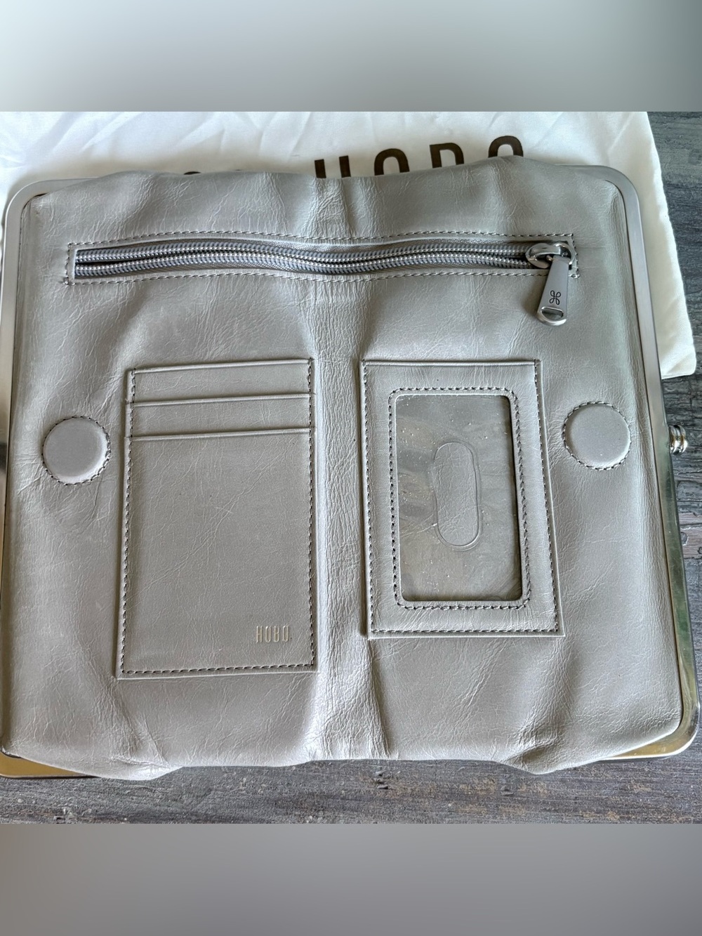 HOBO brand Neutral Gray Leather Clutch Wallet